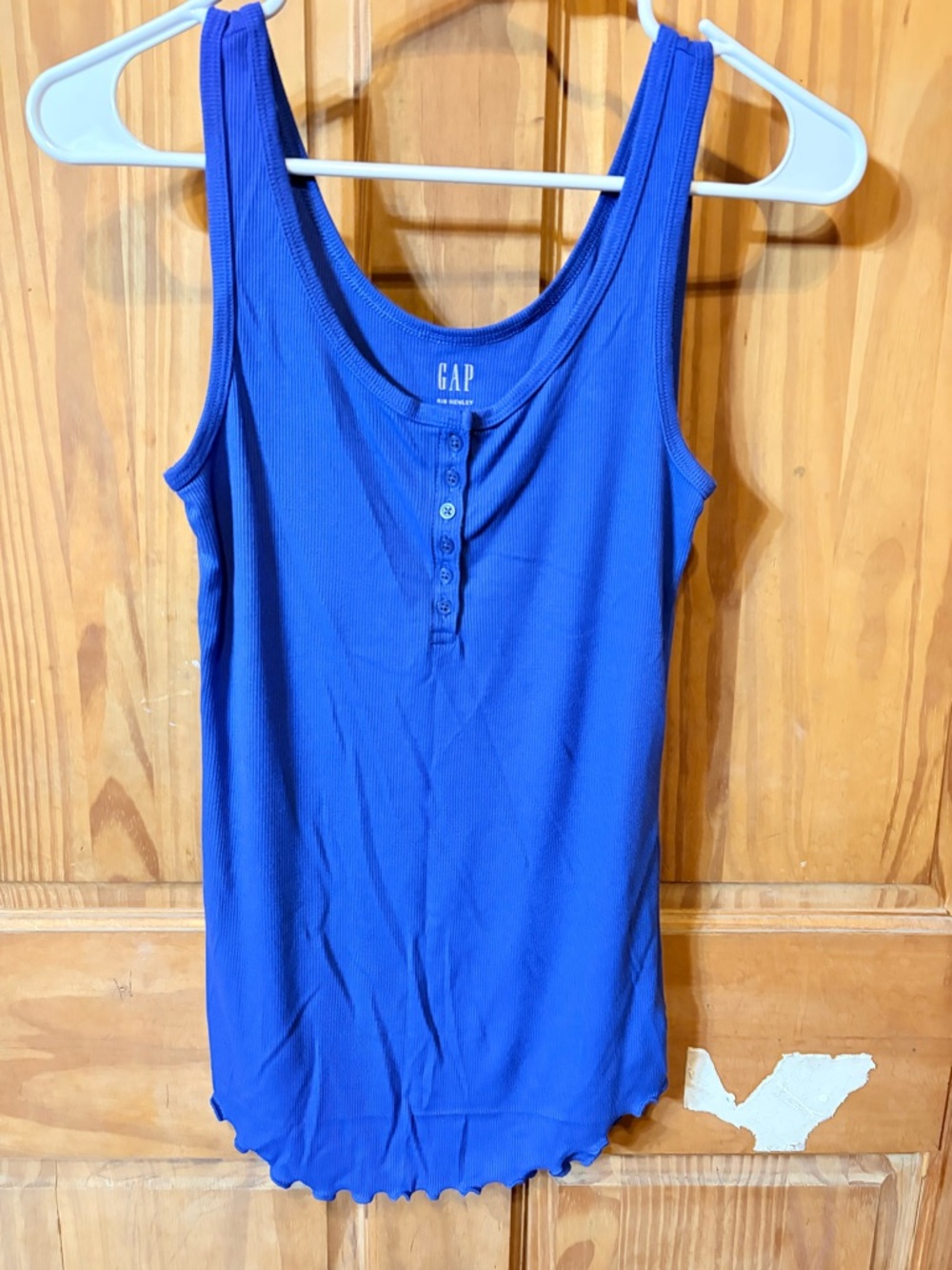 GAP Women's Bright Blue Ribbed Henley Tank